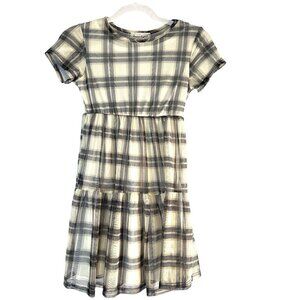 Dream Girl Dress Short Sleeves Cream/Black Plaid Short Slv Ruffle Size 10 NWT